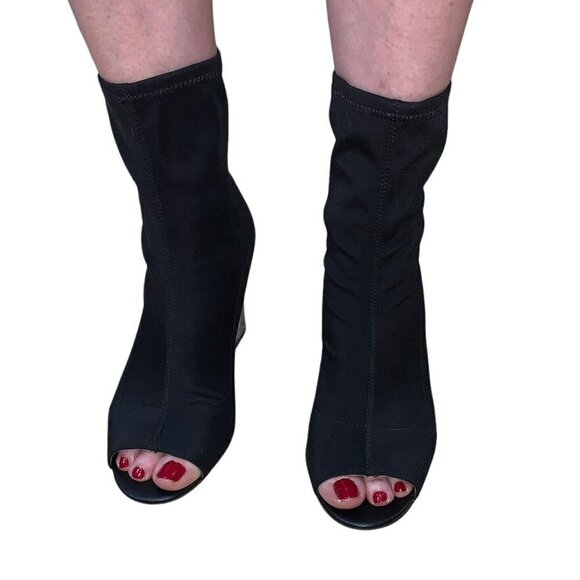 Parker & Sky Women's Ankle Booties Size 8.5 Satin Fabric Lucite Heels Peep Toe - Picture 3 of 7